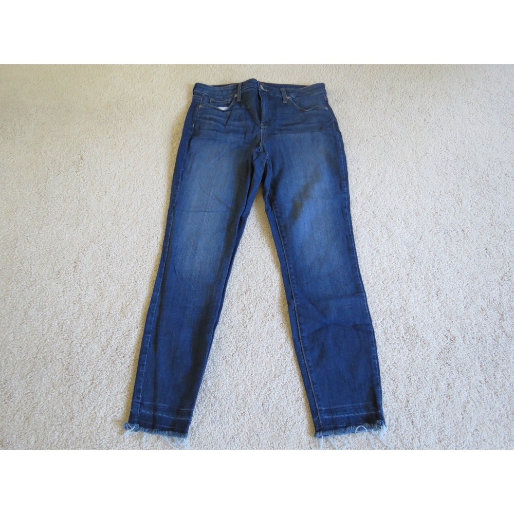 NYDJ Ami Skinny Blue Denim Jeans Women Size 10 Raw Hem Frayed Stretch